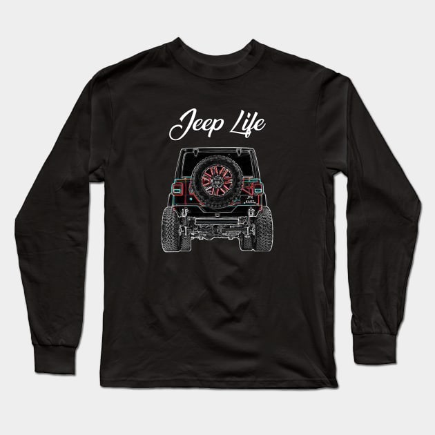 Jeep Life 4x4 Monster Rear View Long Sleeve T-Shirt by JFK KARZ